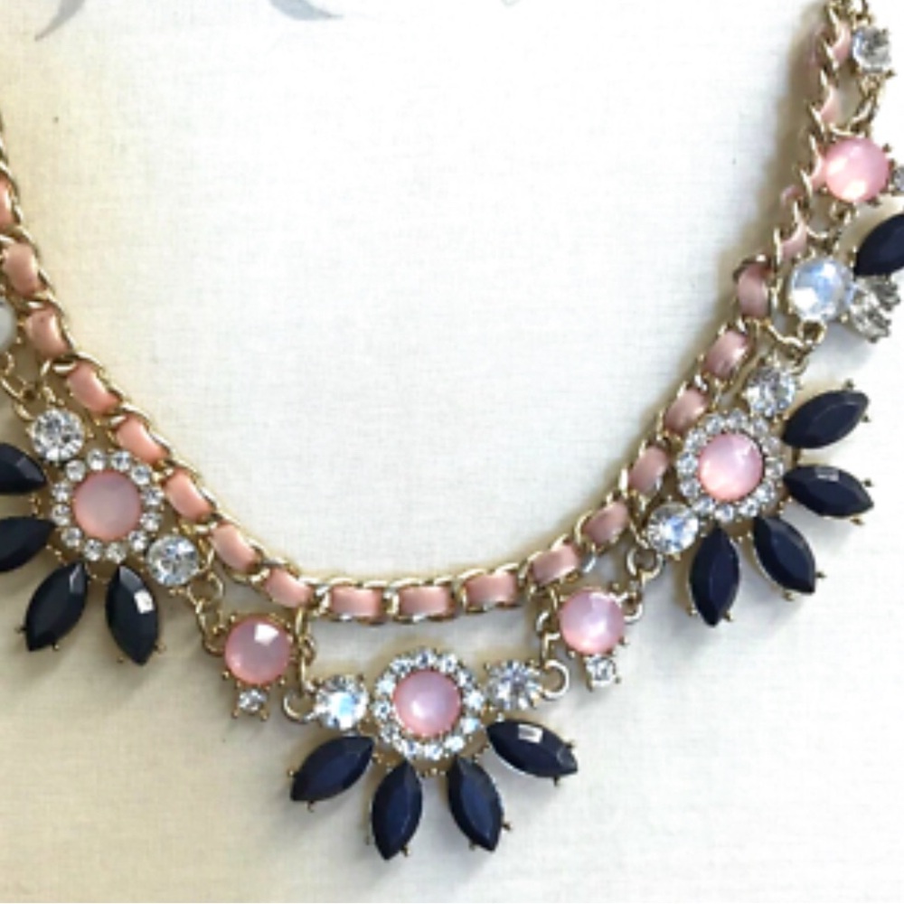 Lauren Conrad Pink Blue Beads & Rhinestone Statement Necklace